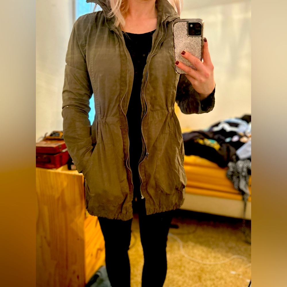 Olive green light jacket (no flaws my mirror is dirty)